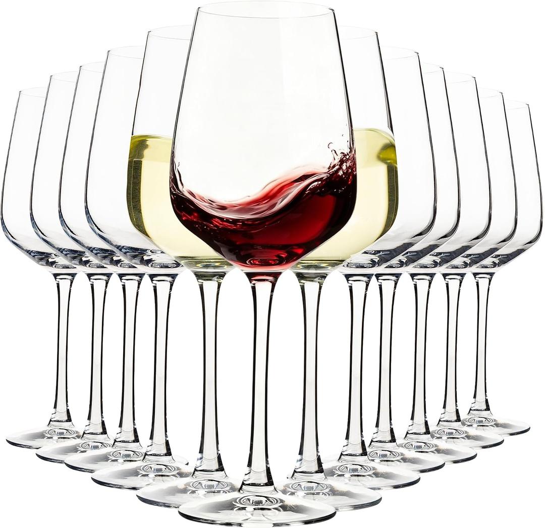 15oz Wine Glasses Set of 12, Thickened Stemmed Glasses for Red/White Wine, Heavy Base Clear Red Wine Glasses for Everyday, Wine Lovers, Parties, Gifts, Dishwasher Safe, 460ml, 12 Piece Set, Large