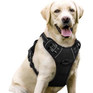 rabbitgoo Dog Harness No Pull with 2 Leash Clips, Adjustable Soft Padded, Reflective Oxford No Choke Pet Vest with Easy Control Handle for Large Dogs, Black, L