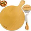 12" Wooden Pizza Peel | Pizza Cutting Board & Cheese Board with Cutter & Knife | Multipurpose Bamboo Cutting Board & Charcuterie Board For Pizza, Cheese, Fruits, Vegetables & Meat