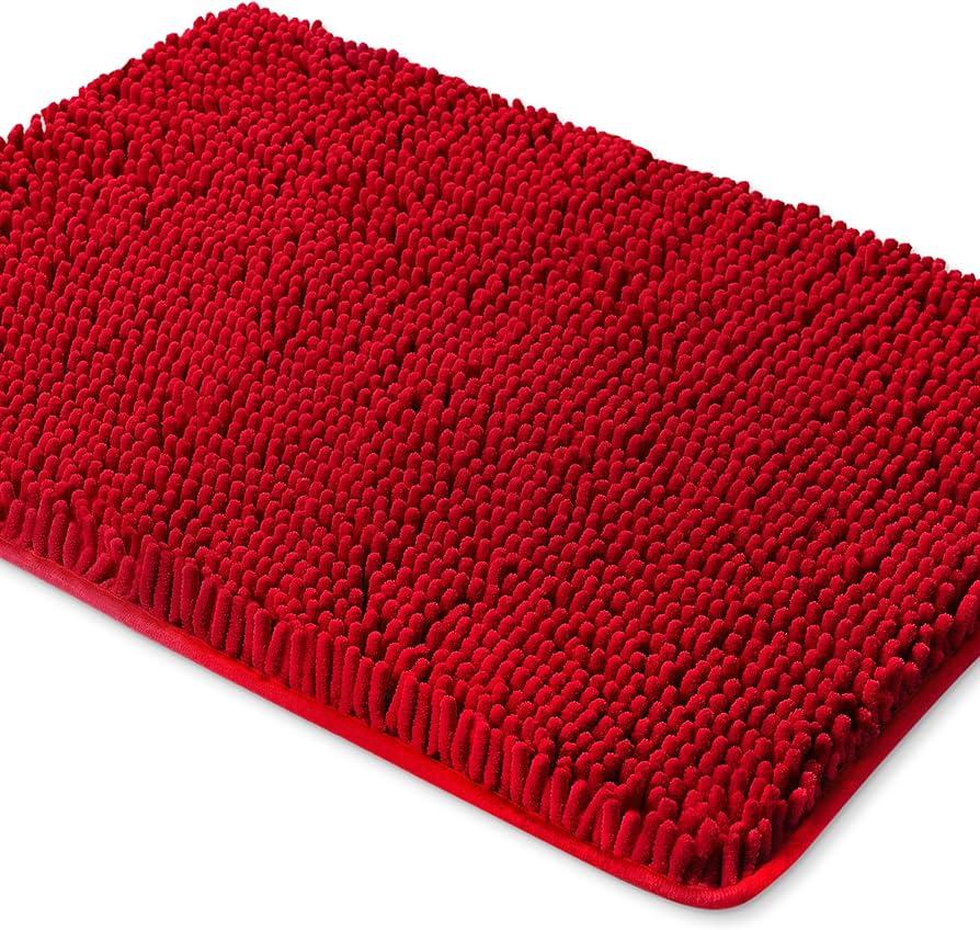 Bathroom Rugs 50*75cm, Extra Soft Absorbent Chenille Bath Rugs, Rubber Backing Quick Dry, Machine Washable Bath Mats for Bathroom Floor, Tub and Shower, Home Decor Accessories, Red