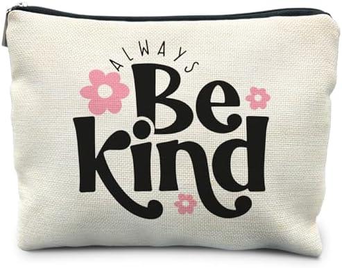 Pack of 6 RYYCDOI Always Be Kind Floral Makeup Bag, Inspirational Gifts for Women, Motivational Quote Cosmetic Bag Travel Toiletry Bag, Cute Floral Makeup Pouch, Kindness Gifts for Friends Family Loved Ones