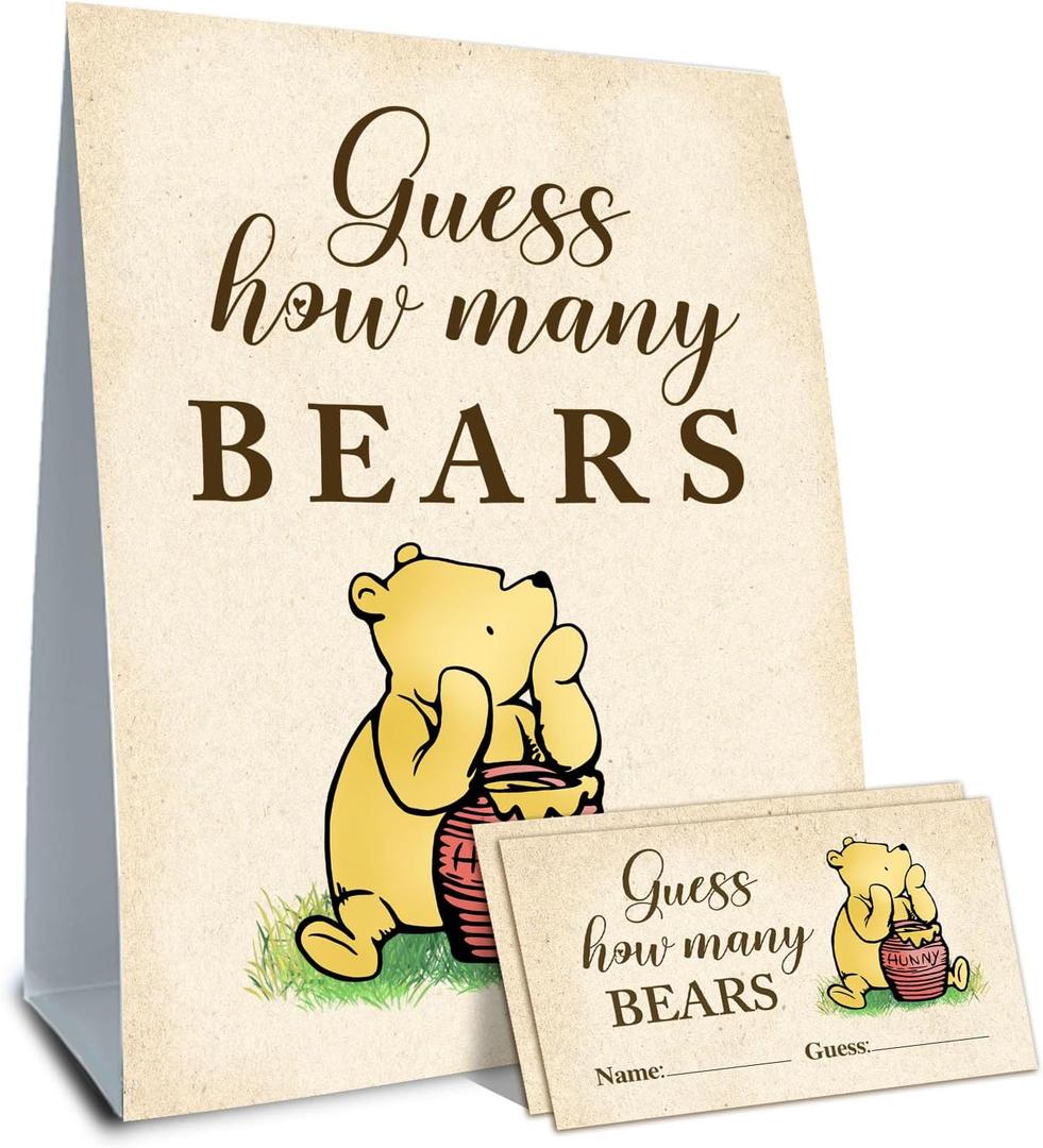 Baby Shower Decorations-Baby Shower Games-Baby Shwoer Party Decor-Baby Shower Table Sign Centerpieces-Baby Shower Games Pooh Birthday Supplies Party Decorations-Guess How Many Bears, Winnie 3