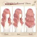 Haloo Pink Wigs with Bangs - 20 Inch Long Soft Wavy Natural Looking Synthetic Heat Resistant Hair Wig for Women Daily Party
