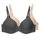 Hanes Womens T-Shirt Bra, Invisible Look Underwire Adjustable for 2-Pack Bra, Black/Soft Taupe, 38D US