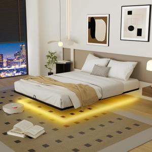 Queen Size Floating Bed Frame with Smart LED Lights, Modern Metal Platform Floating Bed Frame Queen - Heavy Duty Easy Assembly No Box Spring