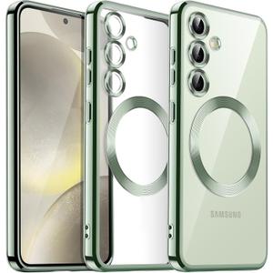 JETech Soft Clear Case for Samsung Galaxy S24 6.2-Inch, Camera Lens Full Protection, Compatible with MagSafe Wireless Charging, Shockproof Electroplated TPU Phone Cover (Jade Green)