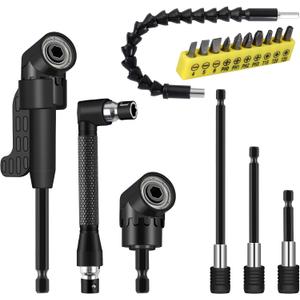 17 Pcs Flexible Drill Bit Extension, Include 2 Pcs Hex Shank 105 Right Angle Drill Attachment 3Pcs Drill Bit Holder 10 Short Screwdriver Bits 90 Angled Bits and Bendable Drill Bit Extension