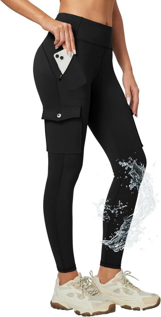 Ewedoos Leggings with Zipper Pockets Water Resistant Compression Leggings Hiking Pants Women Tummy Control UPF50+ (XX-Large, Black Leggings)