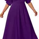 Nmoder Plus Size Maxi Dress for Women Wedding Guest Casual Wrap Summer Dresses A Line Flowy V Neck Short Sleeve (Purple) 4XL
