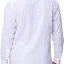 Cotton Linen Shirts for Men Lightweight Casual Long Sleeve Henley Beach Hawaiian Tops (White, XS)