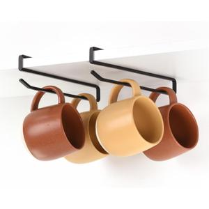 Xympo Coffee Mug Hanger for Cabinet, Clip-On Shelf, for Cups, Utensil, Tumbler Lid, Screwless Install (Pack of 2), Fits Shelves up to 3/4"