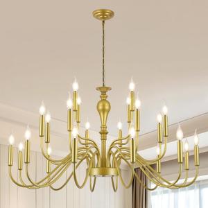24 Light Gold Chandelier Large Farmhouse Chandeliers for High Ceiling Foyer, Extra Large Round Rustic Gold Chandelier 3-Tier for Living Room Dining Room Stairs Entry Restaurant Hotel -42.5 in