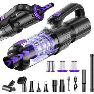 Car Vacuum Portable Cordless, 20000Pa Mini Vacuum Cleaner & Air Duster, 130W Brushless Motor Handheld Vacuum Cordless with LED Light, 7800mAh Battery, Multi-Nozzles for Car, Office, Home, Pet
