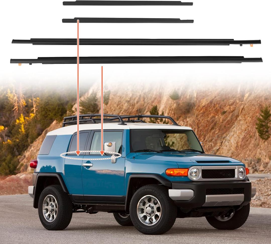 ACLONG Door Window Moulding Trim Front Rear Seal Outside Belt Weatherstrip Compatible with Toyota FJ Cruiser 2007-2014 Replaces# 68164-35041 68163-35041 68162-35073 68161-35073-4 Piece Set
