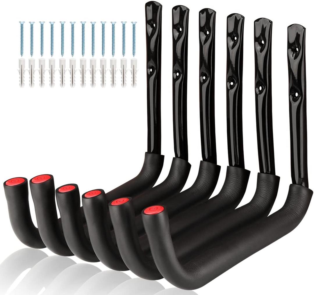 Garage Storage Ladders Hooks, 6 Pack Heavy Duty Utility Hanger, 9.8IN Wall Mount Rack Safely Holds 50 Pounds