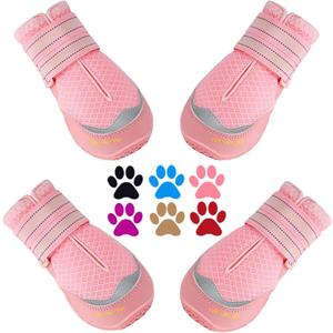 QUMY 4PCS Dog Boots for Large Dogs, Medium Dog Shoes & Paw Protectors for Hot Pavement, Summer Heat Protection, Mesh Breathable Nonslip Dog Booties for Hardfloors, Walking Running Hiking Pink Size 7