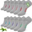 Ankle Socks for Women, 6 Pairs Bamboo Viscose Breathable Cushioned Moisture Wicking Athletic Running Casual Low Cut Socks, 5-8, 6 Pairs