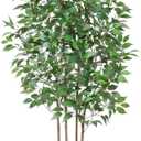 SOGUYI Ficus Artificial Tree 7ft Fake Silk Plant for Home Decor Indoor, Faux Tree in White Imitation Ceramic Planter Fake Floor Plant for Living Room and Home Office Corner Indoor Decor, Set of 1