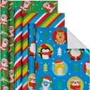 Christmas Foil Wrapping Paper with Cut Lines on Reverse 3 Rolls Pack - Dancing Santa Claus, Colorful Stripes and Assorted Christmas Characters - Holiday Wrapping Paper Bundle, 24 Inch X 144