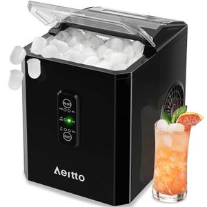 Aeitto Ice Makers Countertop, 9 Ice Cubes Release in 6 Mins, 26Lbs/24H, 2 Sizes of Bullet Ice Machine, Self-Cleaning Portable Ice Maker with Ice Scoop and Basket for Home Kitchen Office Bar RV, Black