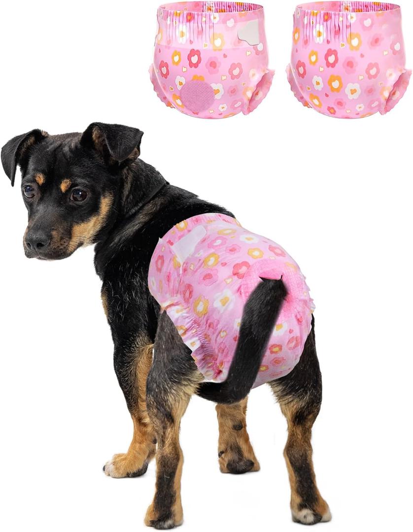 Pet Soft Dog Diapers Female, Disposable Female Dog Diaper, Doggie Diapers for Cat Puppy with Adjustable Foam Tail Hole(Pink,12XS)