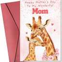 Pawzity Mothers Day Cards for Mom from Daughter, Son - Happy Mothers Day Card for Mom, Mother, Mama - Mother's Days Cards from Kids - Single 5.3''x 8'' Folded Greeting Card with Red Envelope, 2 Pcs