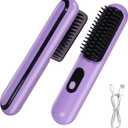 Cordless Hair Straightener Brush, Mini Portable Straightening Brush for Travel, USB Rechargeable Negative Ion Hot Comb Straightener for Lightweight Carry, Handbag Storage, Touch Up, Busy Commute (Purple)