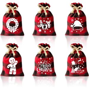 CCINEE 36Pcs Christmas Buffalo Plaid Drawstring Bags Red and Black Plaid Xmas Burlap Bag Reusable Treat Candy Bag Cotton Gift Bags with Drawstrings for Candy Wrapper Christmas Party Favors