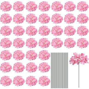 MECCANIXITY Silk Artificial Hydrangea Flowers, Pink Artificial Flowers Heads with Stems, Full Hydrangea Flowers for Wedding Centerpieces, Party Decoration 30 Set