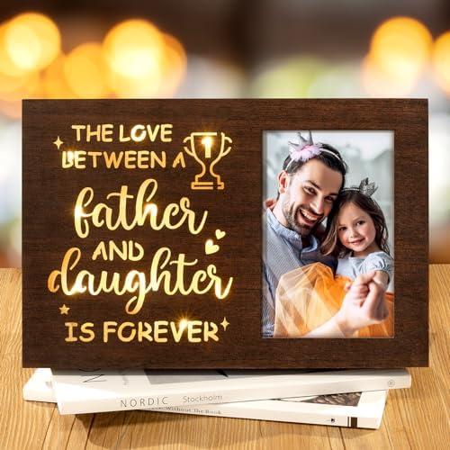 Best Dad Gifts Christmas Gifts for Dad from Daughter, Glowing Daddy Picture Frame with Lights, Bonus Father Step Father Christmas Gift, Cool Birthday Gift for Daddy Who Wants Nothing Husband-4x6 Photo, Pack Of 2