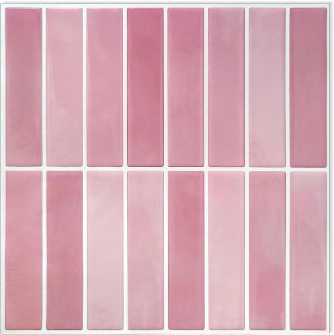 Peel and Stick Wall Tile 10"x10" 3D Adhesive Backsplash Tile for Kitchen, Bathroom 3D Wall Panels (10 Sheets, Pink)