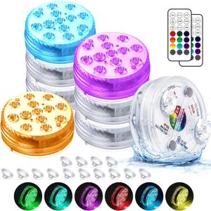 LOFTEK Submersible LED Lights with Remote, 13 LED Pool Lights for Inground Above Ground Pool with Magnets &Suction Cups,16 Color Changing Underwater Light for Ponds Battery Operated, 8 Pack