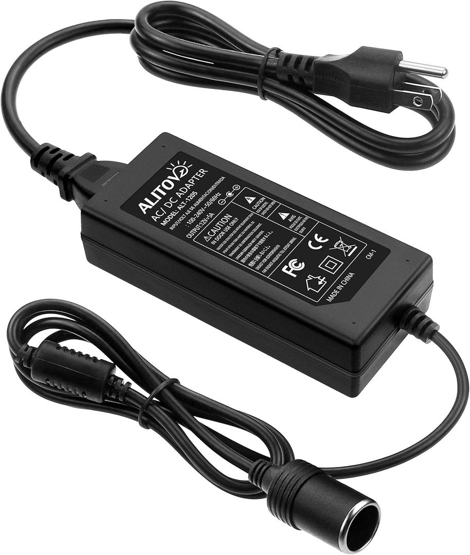 ALITOVE AC to DC Converter 12V 5A 60W 110V to 12V Converter Cigarette Lighter Adapter to Wall Plug 120V AC to DC Adapter for Small Car Vacuum Massager Fan MP3 Car Charger and Other Devices Under 60W (5A (8FT Version))