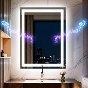 24"x32" LED Bathroom Mirror with Lights,Bluetooth Dual Speaker,Anti-Fog,3 Color Temperature,Dimmable Brightness,Memory Function,Waterproof,Wall Mount Design,Tempered Glass