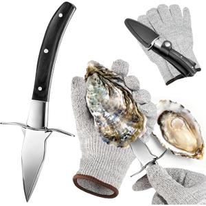 Professional Oyster Shucking Knife, 2CR13 Stainless Steel Oyster Knife, Sturdy Sharpness Opener for All Kinds of Shells, and Level 5 Cut Resistant Glove (XL)