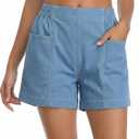 Fuinloth Women's Denim Shorts, Elastic Wasit Mid Rise Loose Fit with 2 Front Pockets, Stretchy Jeans Short Pants Light Blue X-Large