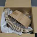 24" Natural Rattan Flush Mount Ceiling Light Fixture Antique Brass Brush Paint Finish Boho Chandelier for Porch Patio Hallway Bedroom Living Room Kitchen Island 5-Light