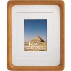 Natural Wood Photo Frames Inspired Tabletop Picture Frame with Mat, Vertical or Horizontal Display (Teak, 11x14 matted to 5x7/8x10)