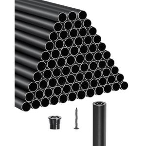 VEVOR Aluminum Deck Balusters 101 Pack 36" 3/4" Matte Black - Waterproof Round Hollow Spindles with Rail Caps & Screws, for Stairs Porch Patio Railing