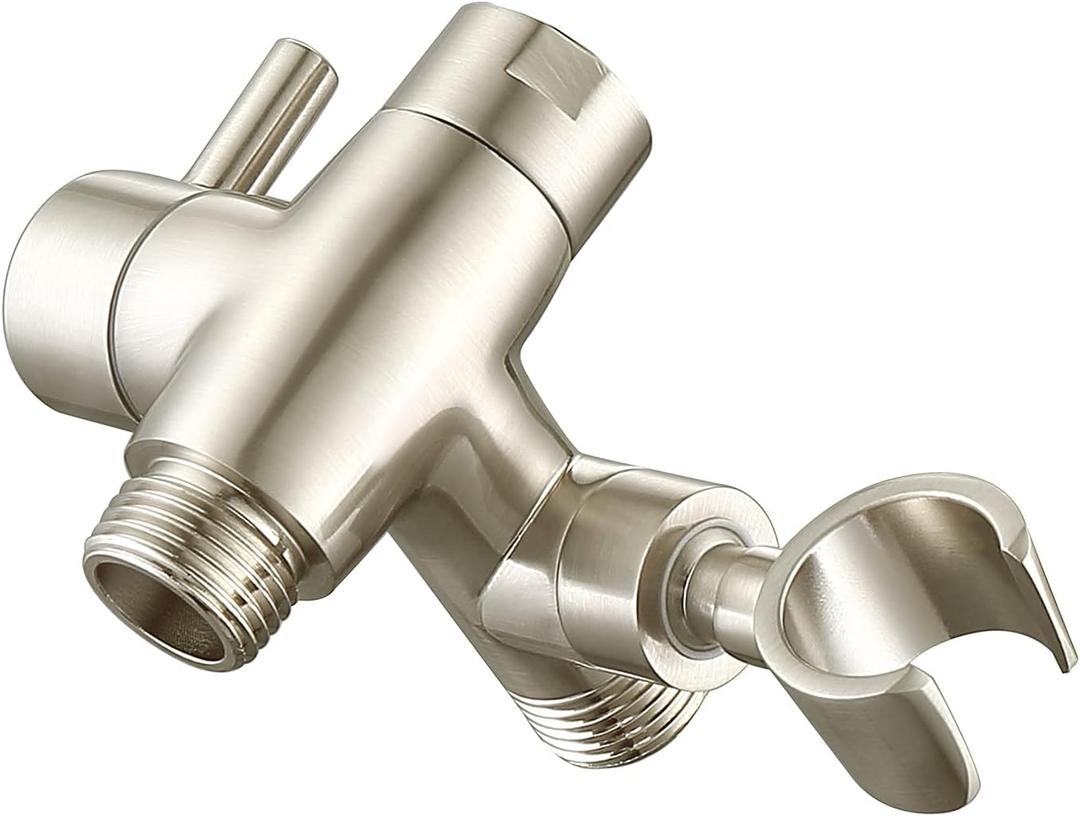 G-Promise Solid Metal Shower Arm Diverter with Holder for Hand Held Showerhead and Fixed Spray Head, G 1/2 3-Way Bathroom Universal Diverter System Replacement Part (Brushed Nickel)