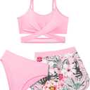 Girls Swimsuit 3 Piece Bathing Suit Criss Cross Bikini Set Girls' Swimwear with Shorts, 11-12Y