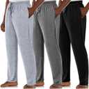 3 Pack Mens Cotton Pajamas Pants Lounge Pjs Bottoms Sleepwear Bottoms Soft Pants with Pockets Drawstring (Gray, L)