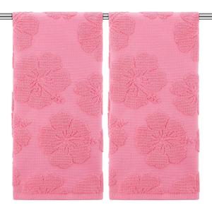 SmoothNovelty 2 Pcs Floral Hibiscus Hand Towels for Bathroom Pink Hibiscus 100% Cotton Jacquard Weave Bath Towel Set Soft Absorbent Dish Washcloth for Bathroom Kitchen Summer Theme Gifts 13.8 x 29.5