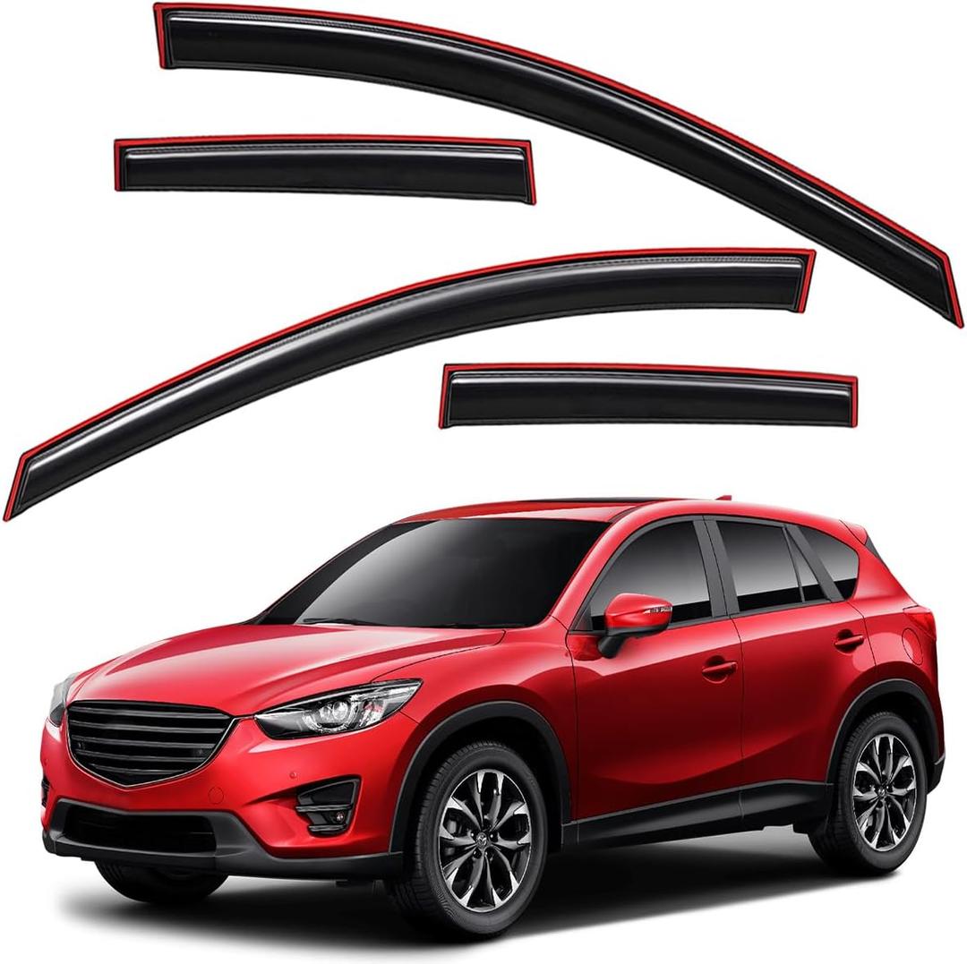 Lightronic Extra Durable Clip-on in-Channel Auto Vent Window Visor, Fits 2013-2016 Mazda CX-5, UV Protection Rain Guard, Original Wind Deflector, No-Drill Easy Install, Dark Smoke, 4-Pcs