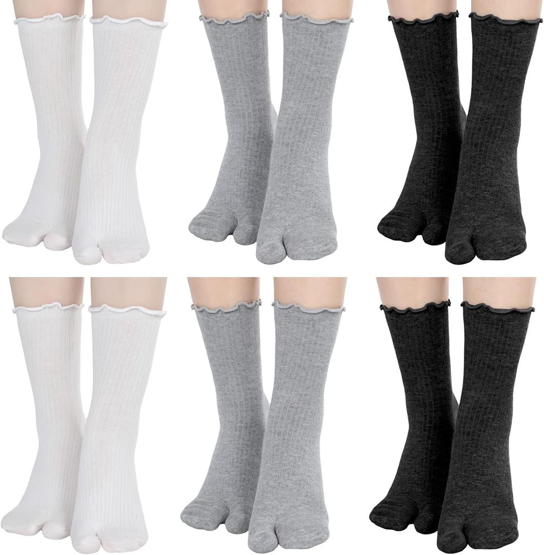 Bencailor 6 Pairs Tabi Socks Women Split Toe Flip Flop Frilly Socks Cotton Japanese Sandal Slipper for Men Women Unisex (8-11, Cute Colors)