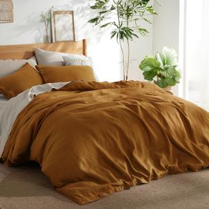 Bedsure Linen Duvet Cover King - Linen Cotton Blend Bedding Set, Soft & Cozy, 3 Pieces, 1 Duvet Cover 104x90 Inches and 2 Pillowcases, Honey Ginger Color Cooling Bedding, Comforter Sold Separately (King (104" x 90"), 07 - Honey Ginger (No Comforter))