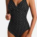 Women's One Piece Swimsuits Tummy Control Lace Up Bathing Suits V Neck Slimming Swim Suit Front Cross Wrap Swimwear (Black, M)