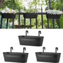 Dahey 3 Pcs Metal Hanging Flower Pots for Railing Fence Outdoor Planter 15.7 Inch Hanging Bucket Pots Countryside Window Flower Plant Holder with Detachable Hooks for Garden Yard Home Decor,Black