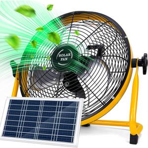 12" Solar Powered Fan for Outdoor - 15000mAh Battery Powered Portable Camping Fan with 20W Solar Panel & AC Adapter Charging, Rechargeable Cordless Floor Fans for Home/Patio/Garage/Worksites
