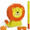 FORENEE Lion Pinata Party Set - Jungle Safari Birthday Decorations | Complete with Stick, Blindfold & Confetti | King of the Jungle Pinata for Kids | Wild Animal Theme Party Supplies & Games